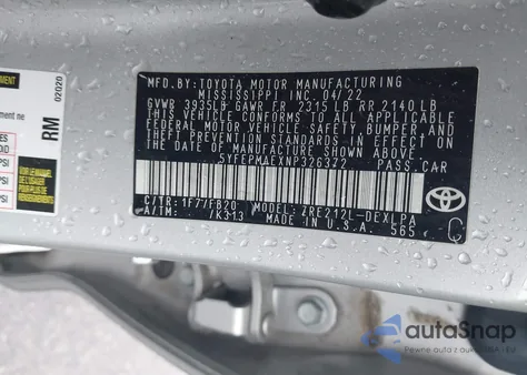 2022 Toyota Corolla Le z USA, uszkodzony, nr VIN 5YFEPMAEXNP326372